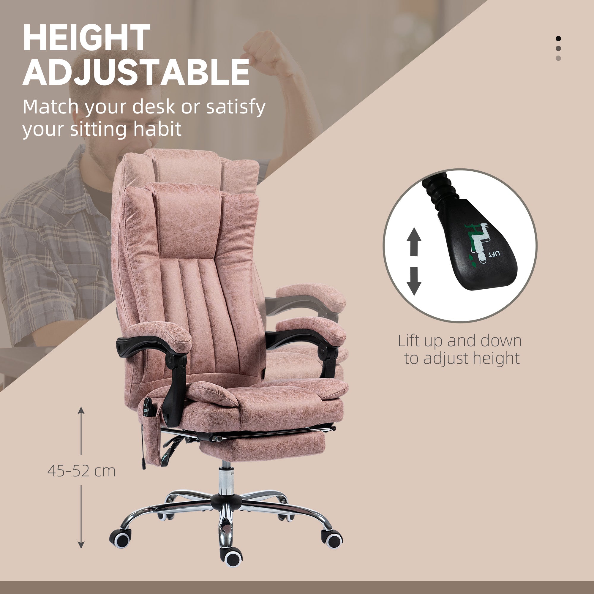 Massage Office Chair With 6 Points And Heat, Reclining Computer Chair With Adjustable Height And Footrest