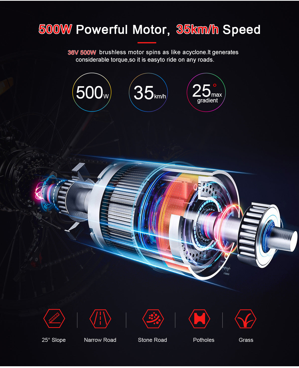 SAMEBIKE Long-Range High-Power Electric Mountain Bike – 500W Motor, 13Ah Down Tube Battery